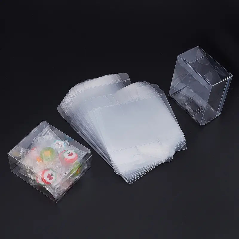 Boîtes PVC Transparent 9x9x3cm,Sachets à Dragées,pour Bonbonnière,Bougies et cadeaux de fête