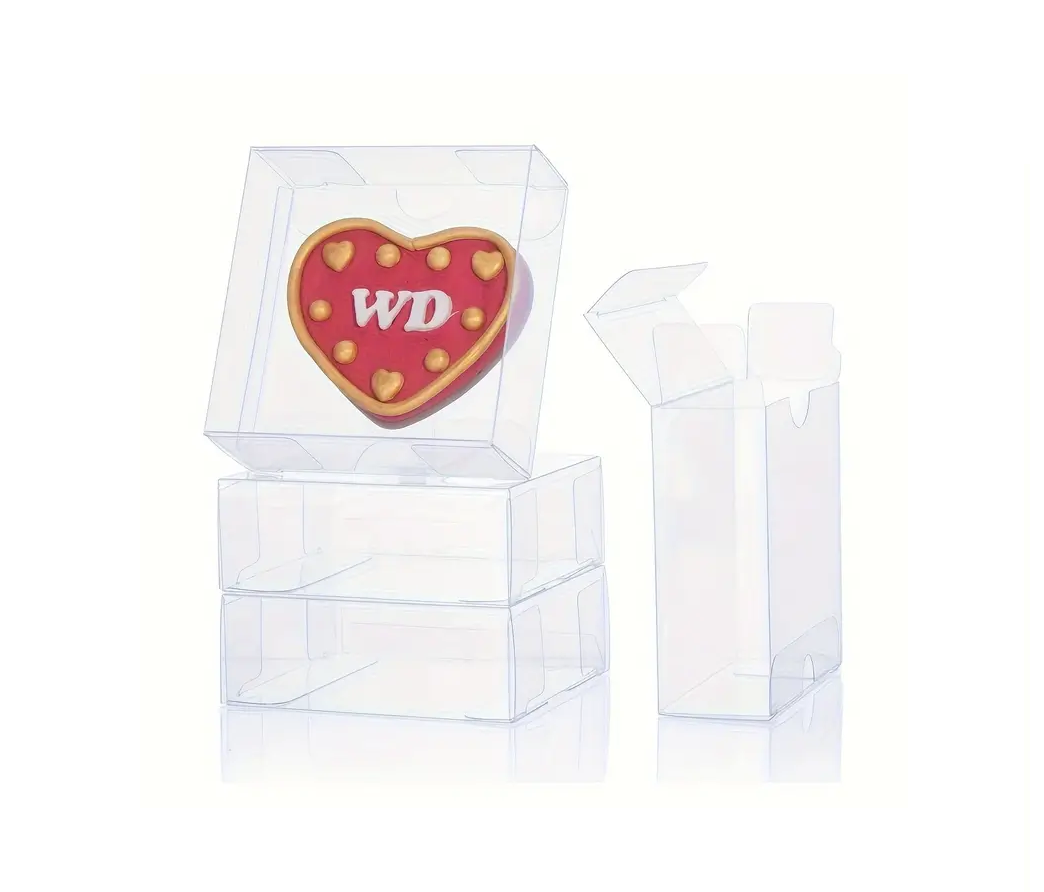 Boîtes PVC Transparent 9x9x3cm,Sachets à Dragées,pour Bonbonnière,Bougies et cadeaux de fête